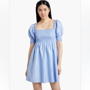 Hill House The Athena Nap Dress Light Blue Glitter Check Smocked Mini